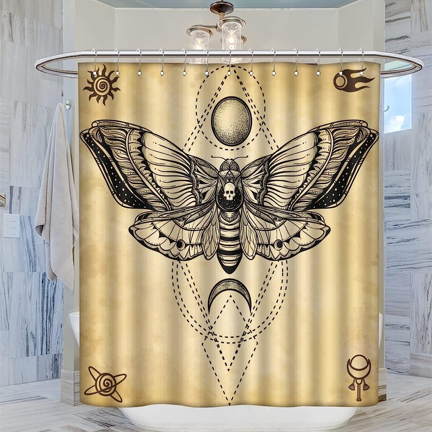 Magical Vintage Moth Shower Curtain for Gothic Bathroom Decor