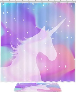 Magical Watercolor Unicorn Silhouette Shower Curtain for a Fantasy Bathroom
