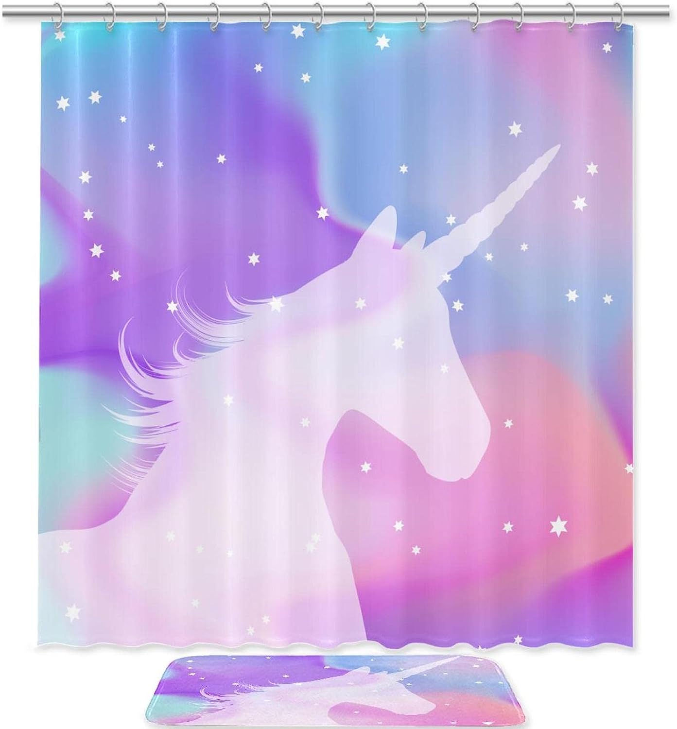Magical Watercolor Unicorn Silhouette Shower Curtain for a Fantasy Bathroom