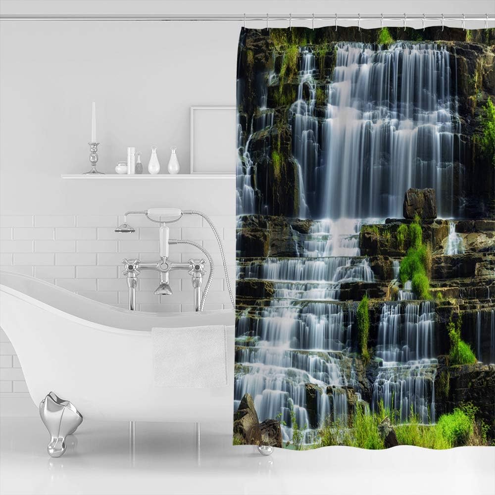 Magnificent Waterfall Flowing Water Luxury Shower Curtain for a Spa-like Bathroom