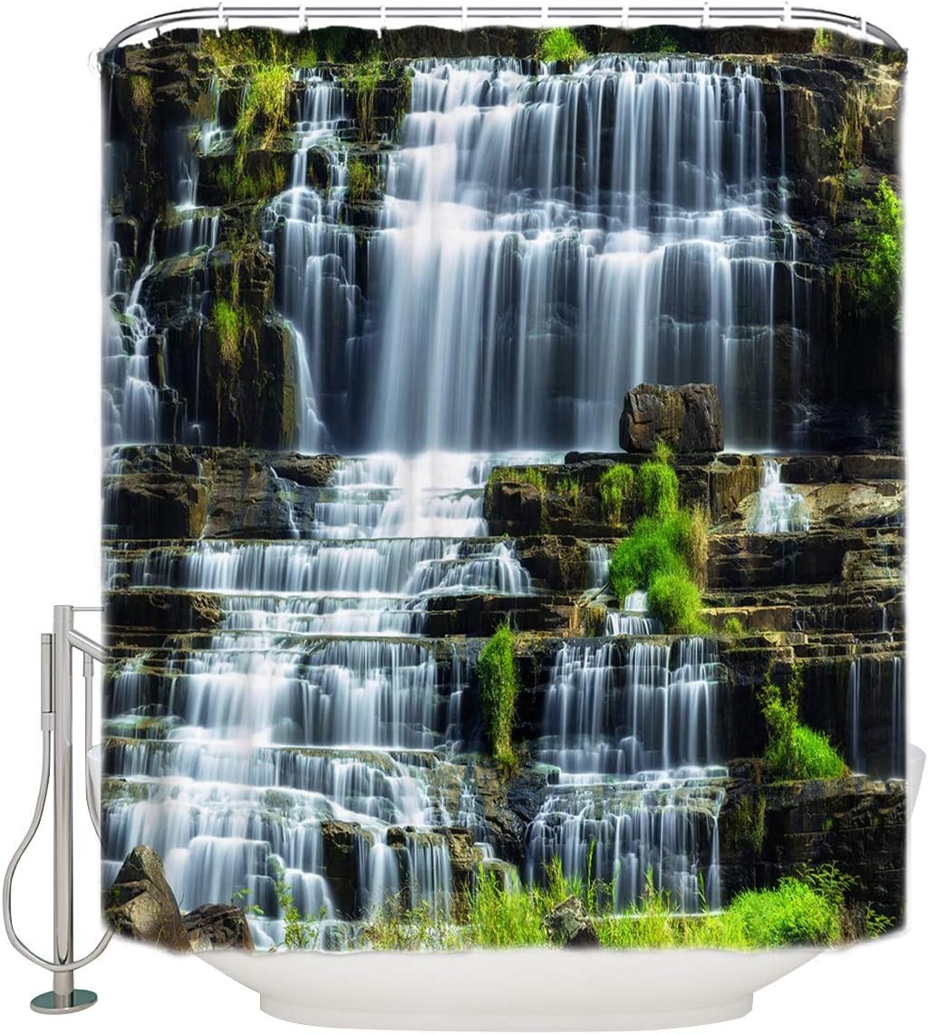 Magnificent Waterfall Flowing Water Luxury Shower Curtain for a Spa-like Bathroom