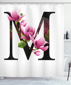 Magnolia Floral Print Shower Curtain with Letter M Design for Chic Bathroom Decor