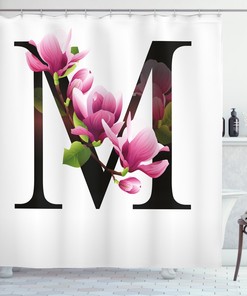 Magnolia Floral Print Shower Curtain with Letter M Design for Chic Bathroom Decor