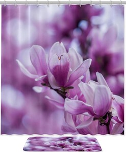Magnolia Flower In Blossom Print Shower Curtain, Waterproof Bathroom Decor
