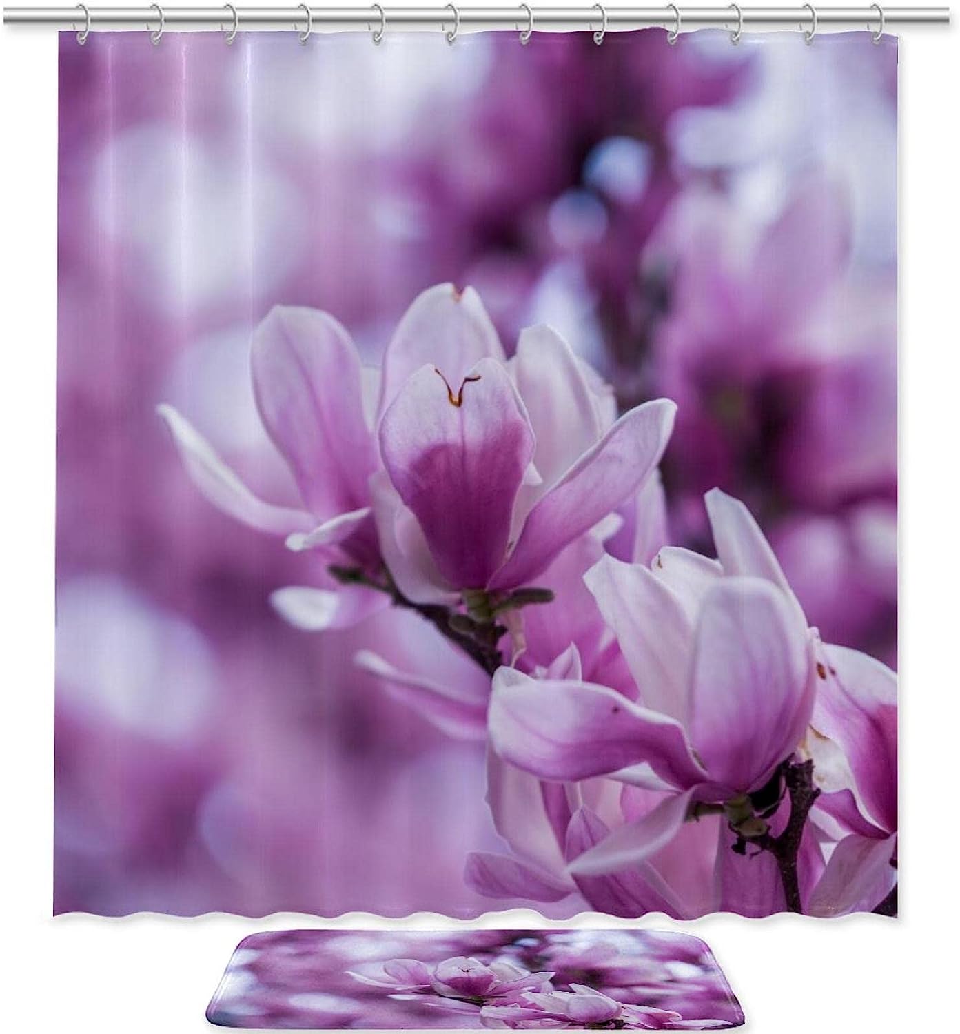 Magnolia Flower In Blossom Print Shower Curtain, Waterproof Bathroom Decor