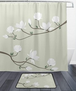Magnolia Flower Shower Curtain - Waterproof Bath Accessory