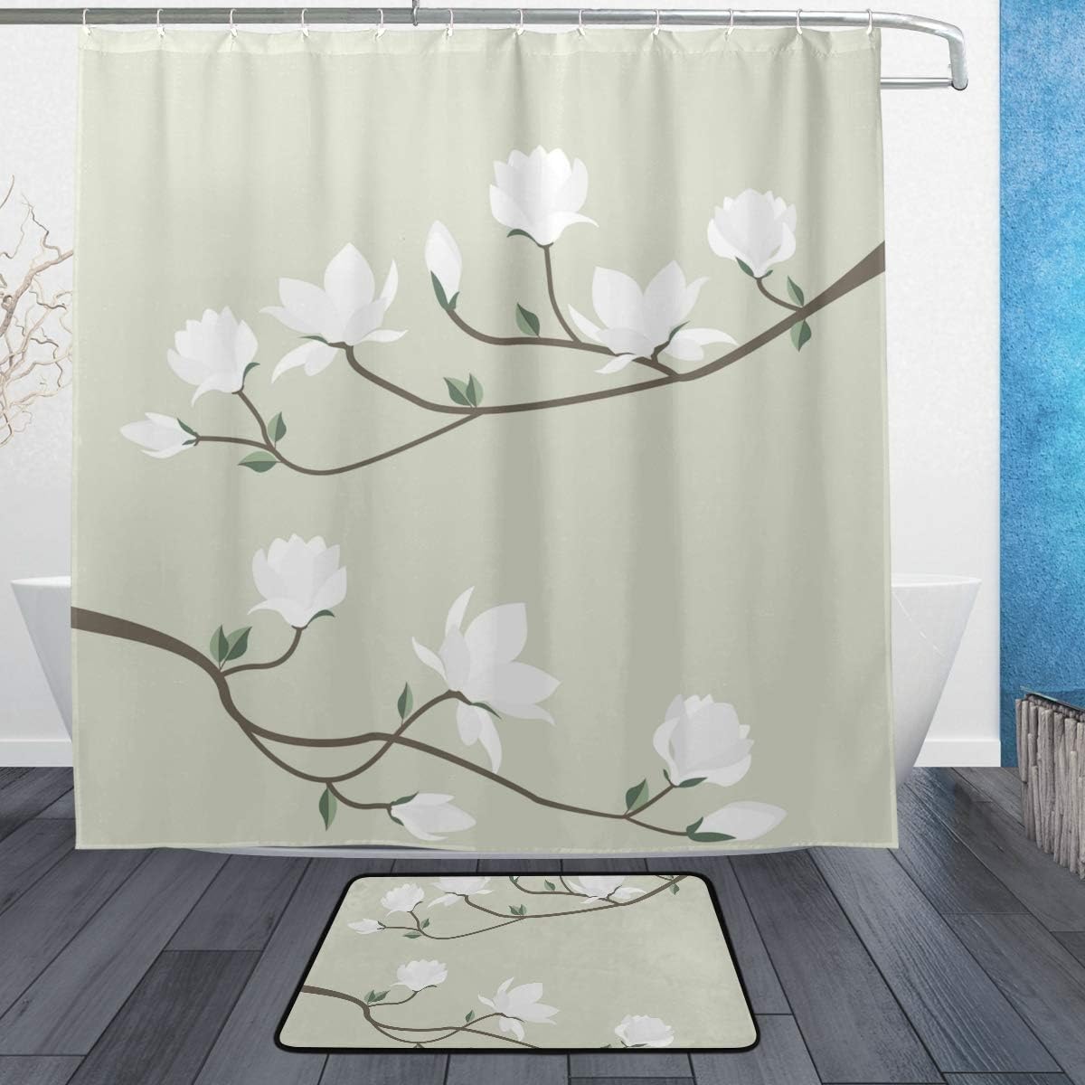 Magnolia Flower Shower Curtain - Waterproof Bath Accessory