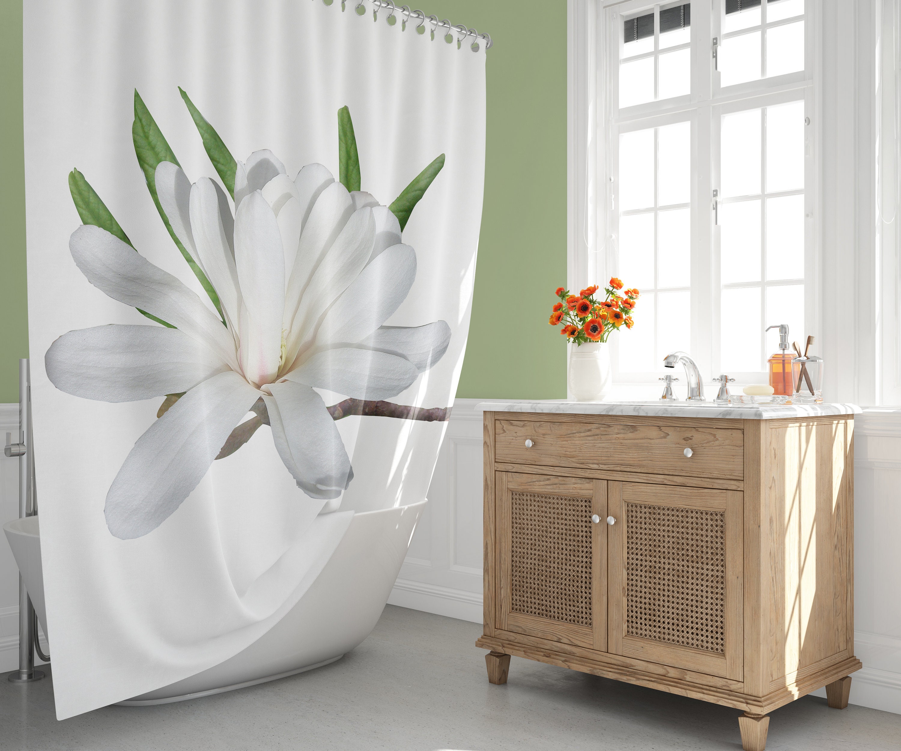 Magnolia Flower Shower Curtain for a Floral and Chic Bathroom Decoration.