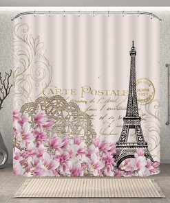 Magnolia Flower Vintage Paris Shower Curtain for Modern Bathroom Decor
