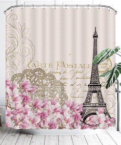 Magnolia Flower Vintage Paris Shower Curtain for Modern Bathroom Decor