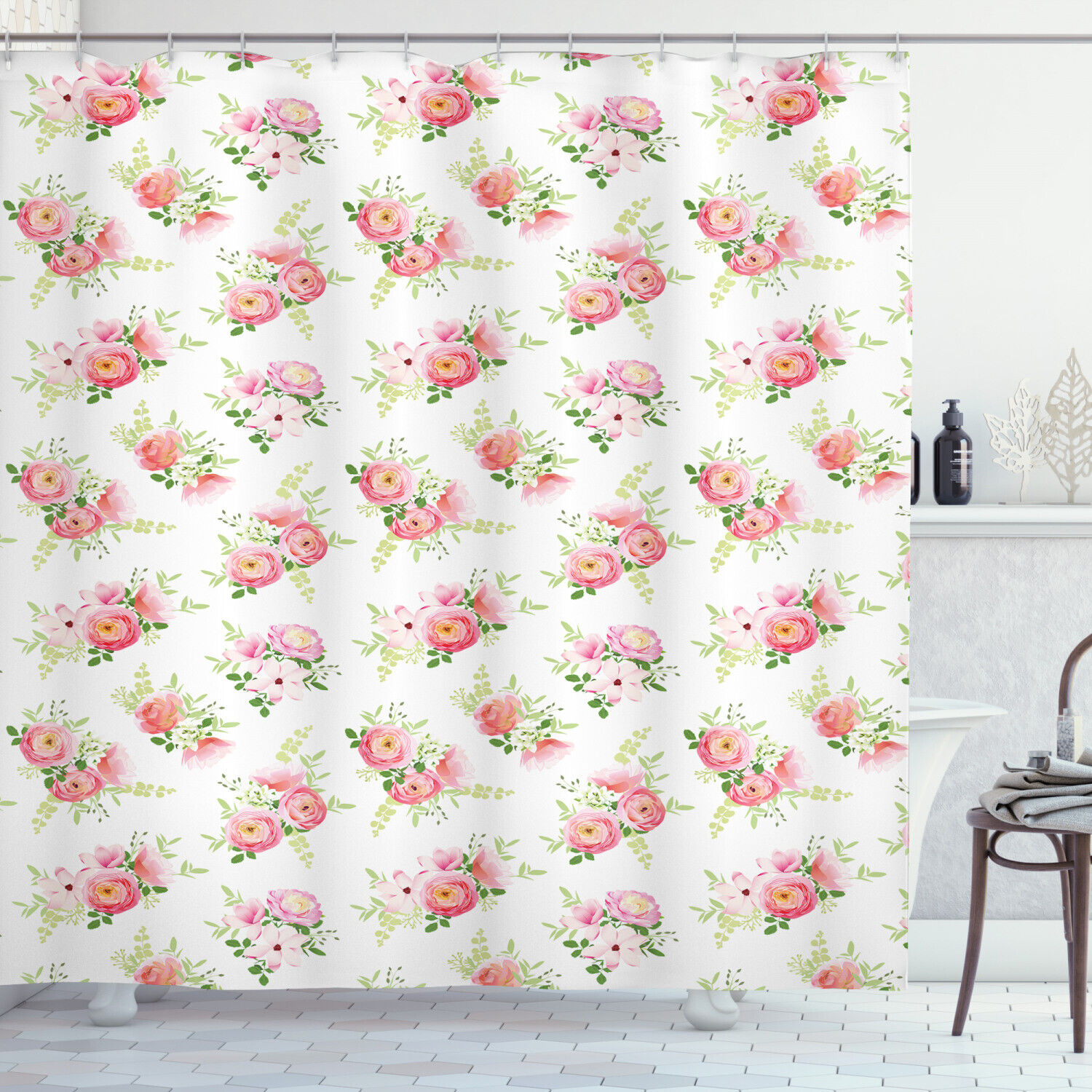 Magnolia Print Shower Curtain - Nostalgic Bathroom Decor