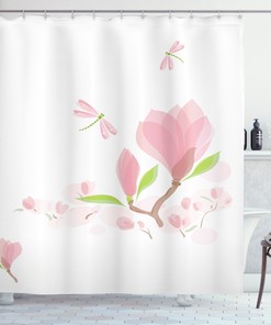 Magnolia Print Waterproof Shower Curtain for Rustic Bathroom Decor