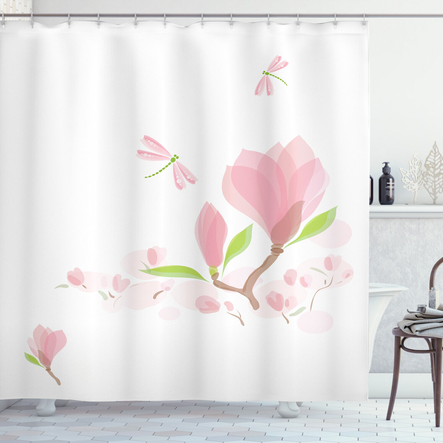 Magnolia Print Waterproof Shower Curtain for Rustic Bathroom Decor