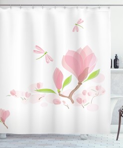 Magnolia Print Waterproof Shower Curtain for Rustic Bathroom Decor