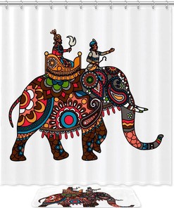 Maharajah Elephant Shower Curtain with Colorful Print for Bathroom Decor