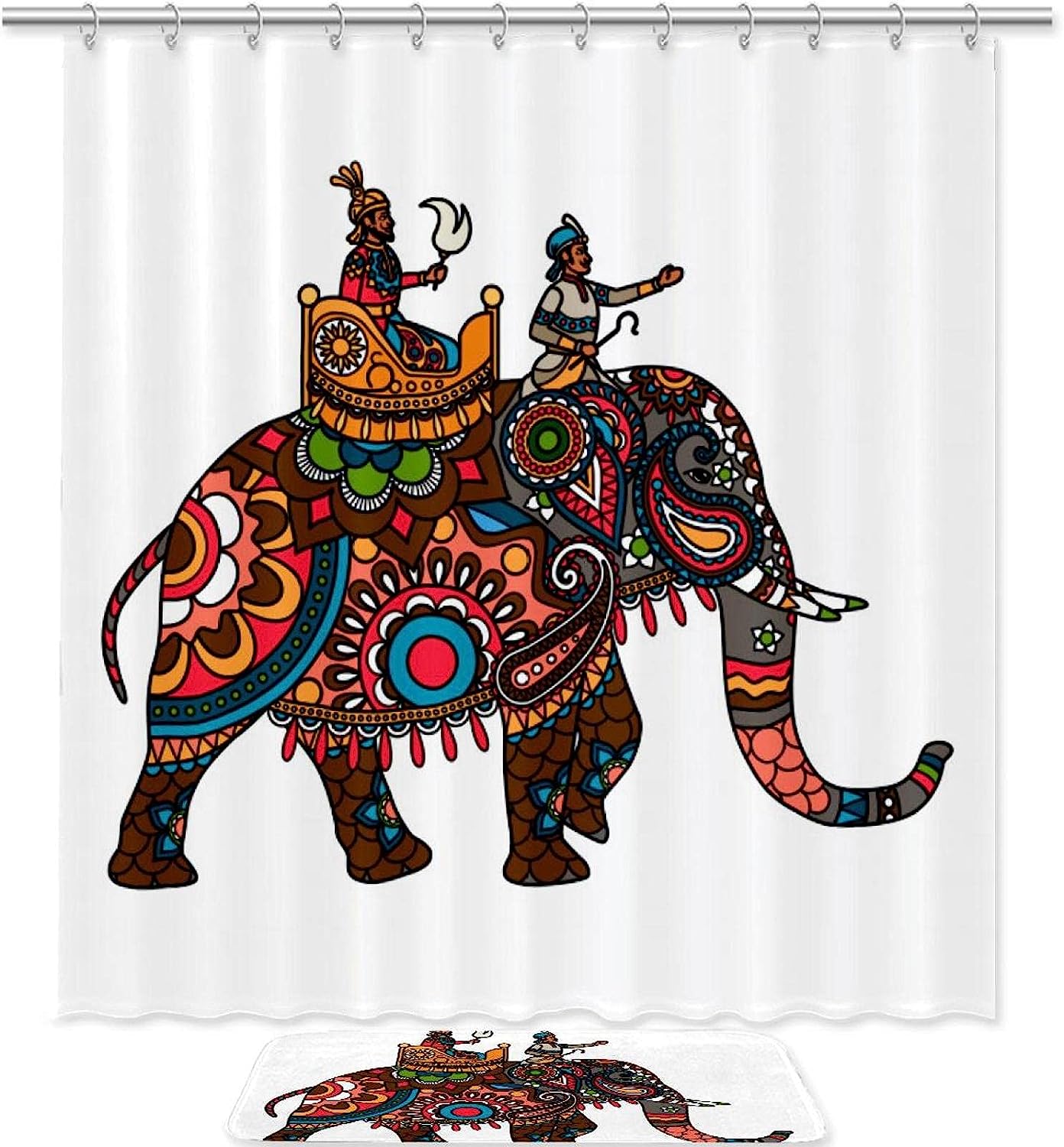 Maharajah Elephant Shower Curtain with Colorful Print for Bathroom Decor