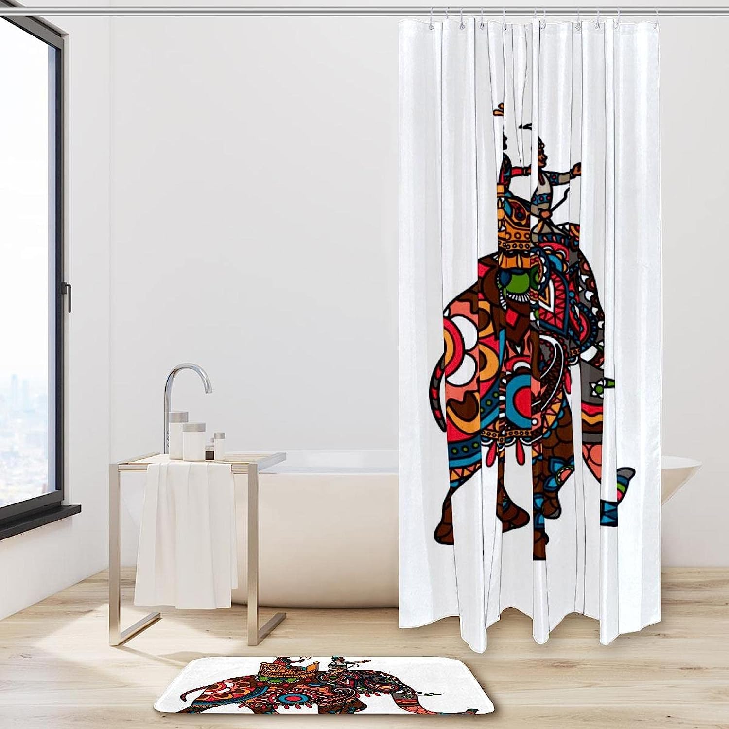 Maharajah Elephant Shower Curtain with Colorful Print for Bathroom Decor