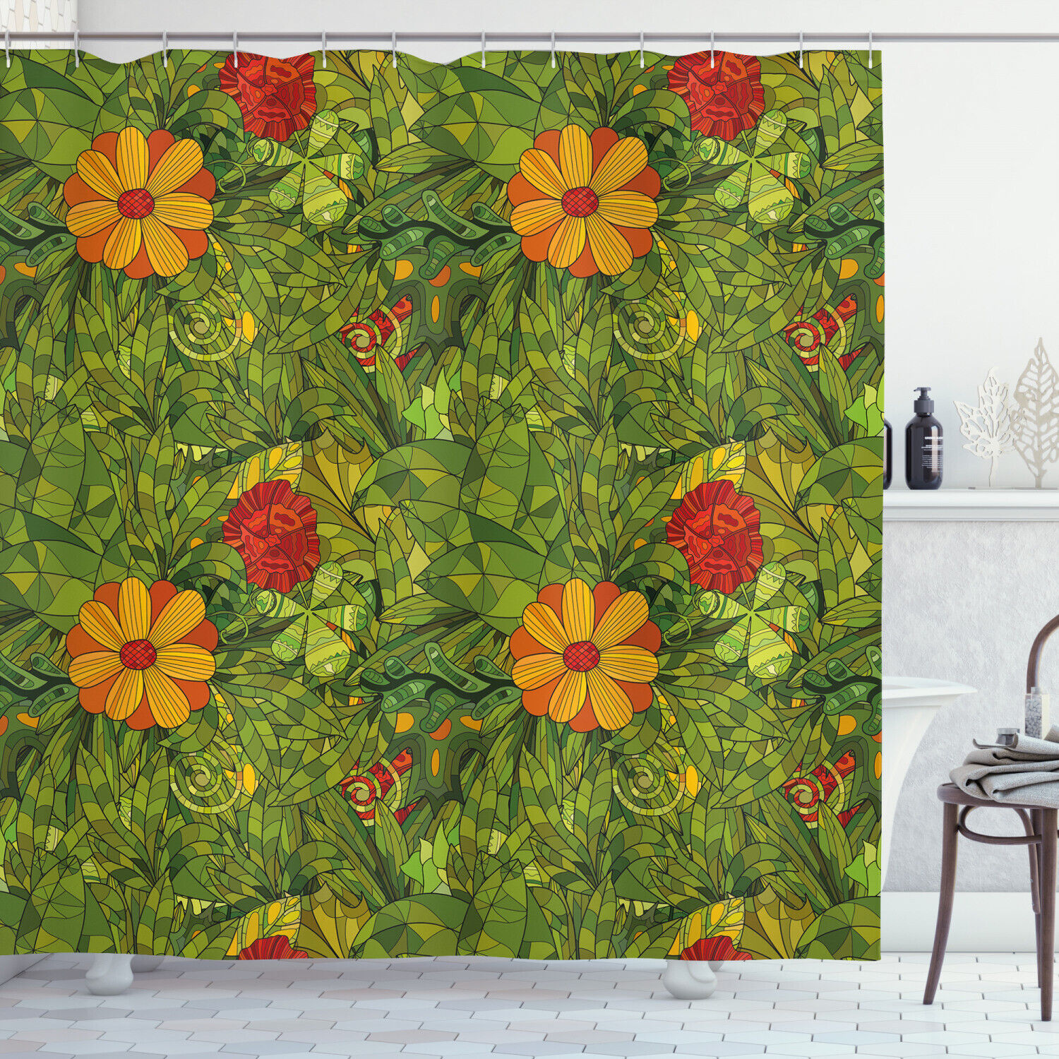 Mahe Island Lake Palms Jungle Shower Curtain for Scenic Bathroom Decor