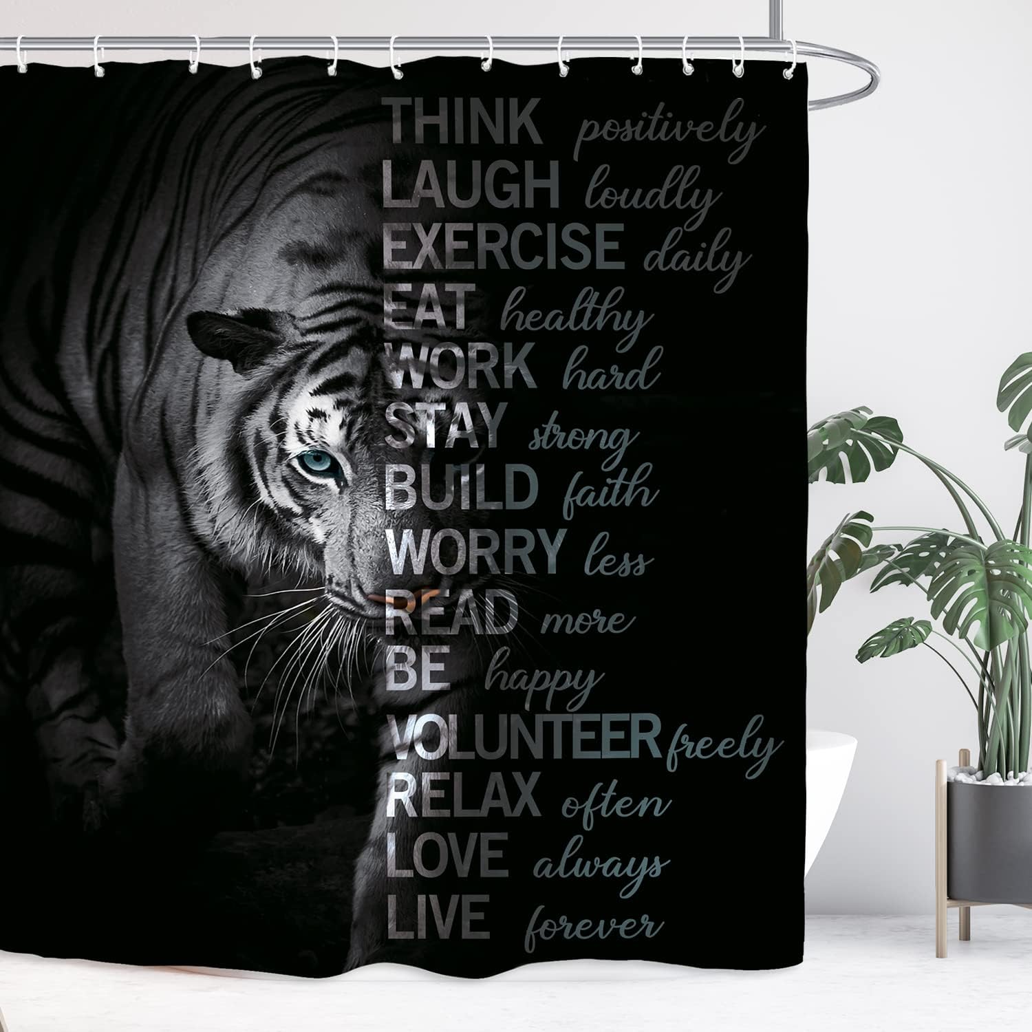 Majestic Black Tiger Motivational Quotes Shower Curtain for Inspiration