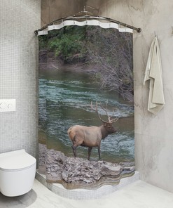 Majestic Elk Shower Curtain, Lodge-Style Bathroom Decor