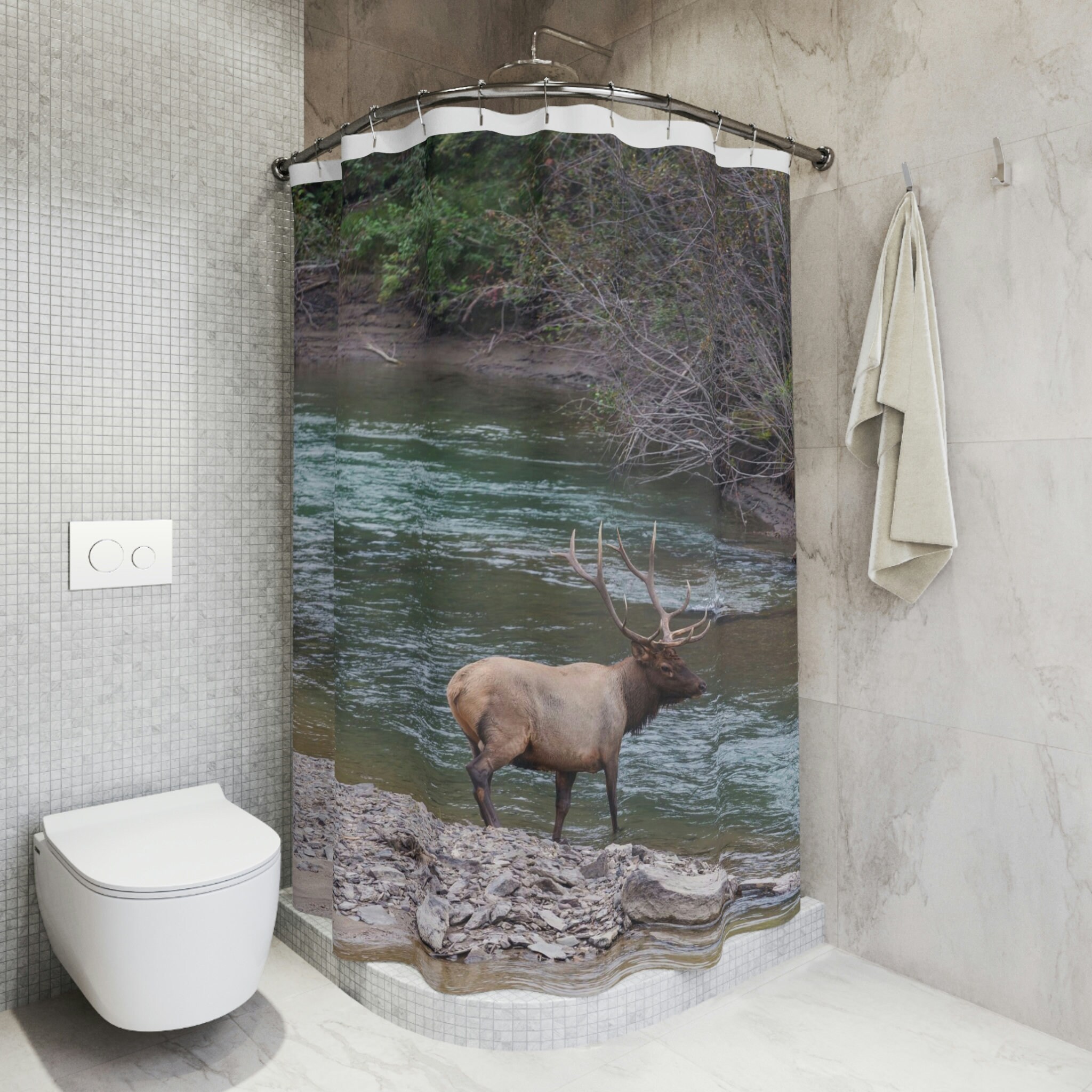Majestic Elk Shower Curtain, Lodge-Style Bathroom Decor