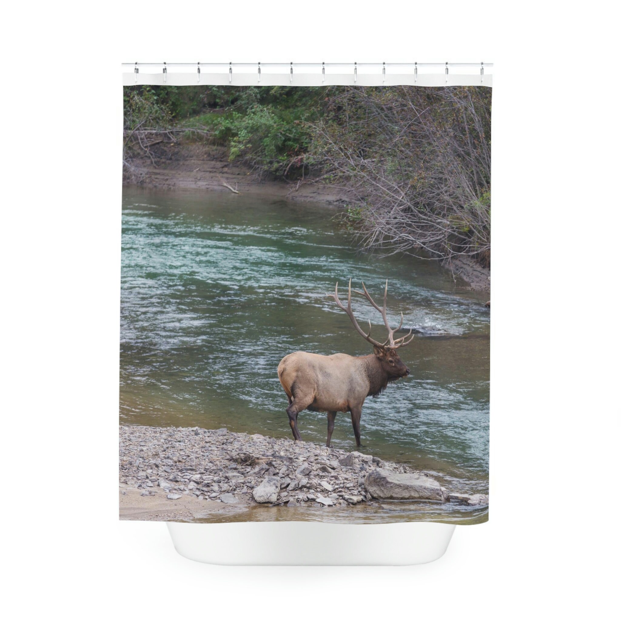 Majestic Elk Shower Curtain, Lodge-Style Bathroom Decor
