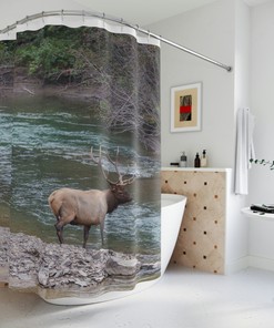 Majestic Elk Shower Curtain, Lodge-Style Bathroom Decor