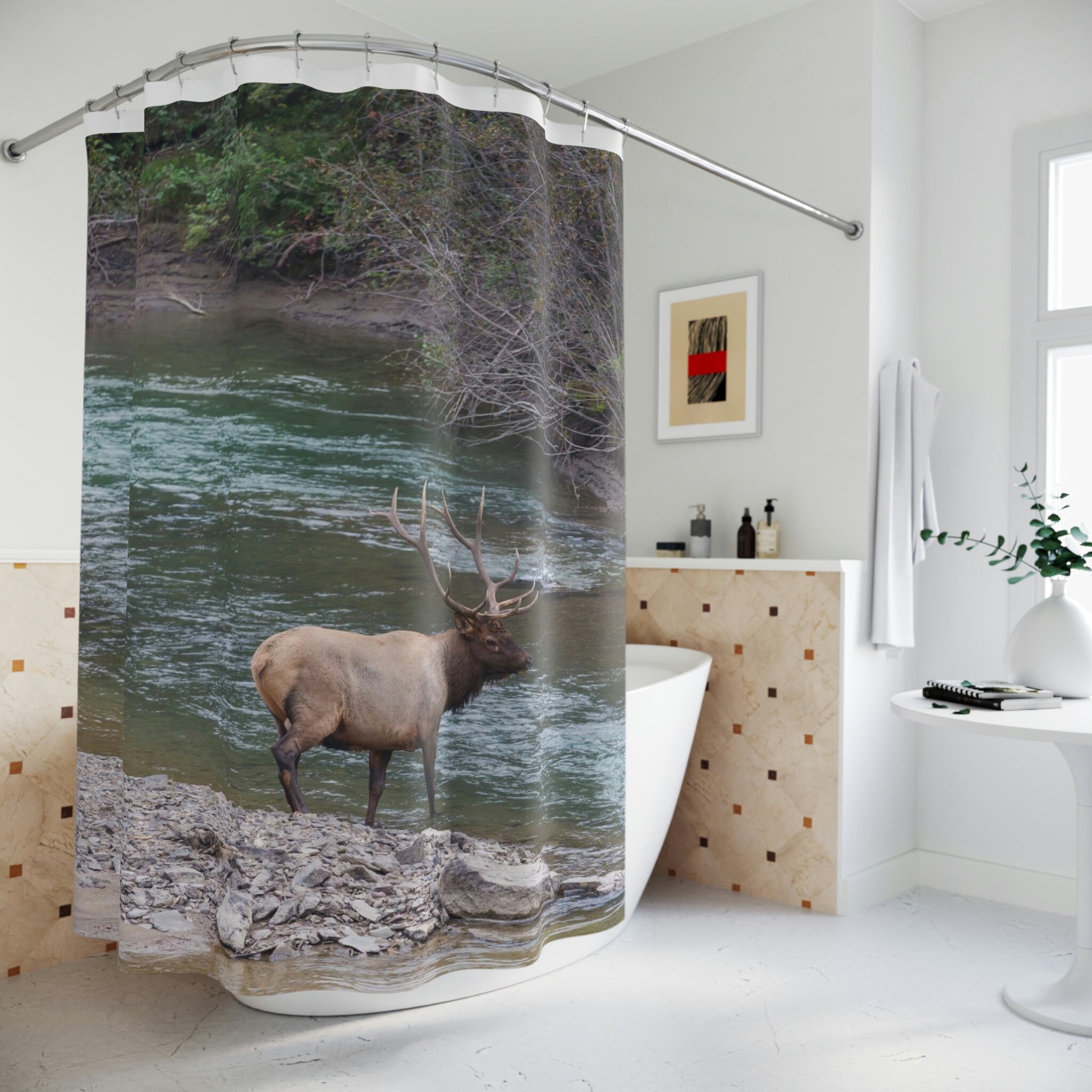 Majestic Elk Shower Curtain, Lodge-Style Bathroom Decor