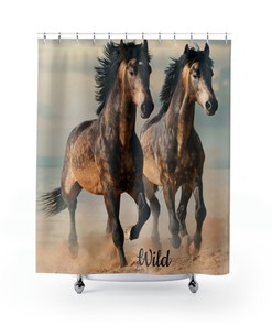 Majestic Horses Shower Curtain - Beautiful Greenery Design 