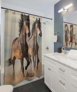 Majestic Horses Shower Curtain - Beautiful Greenery Design