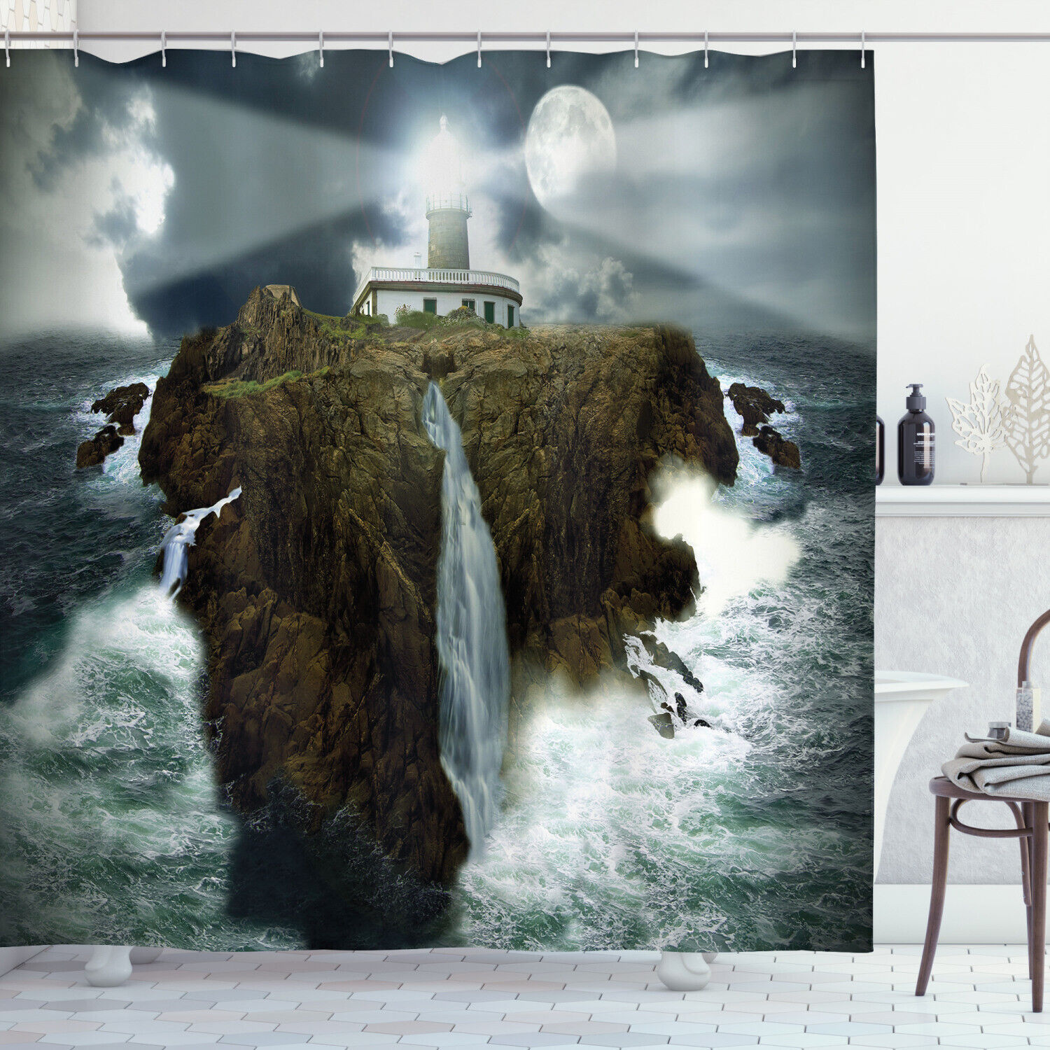 Majestic Moon Shower Curtain For A Celestial Bathroom Decor, Space-Themed Bathroom Accessories