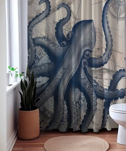 Majestic Octopus Sea Monster Shower Curtain, Nautical Bathroom Decor