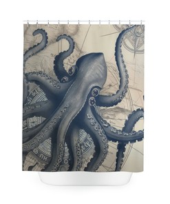 Majestic Octopus Sea Monster Shower Curtain, Nautical Bathroom Decor