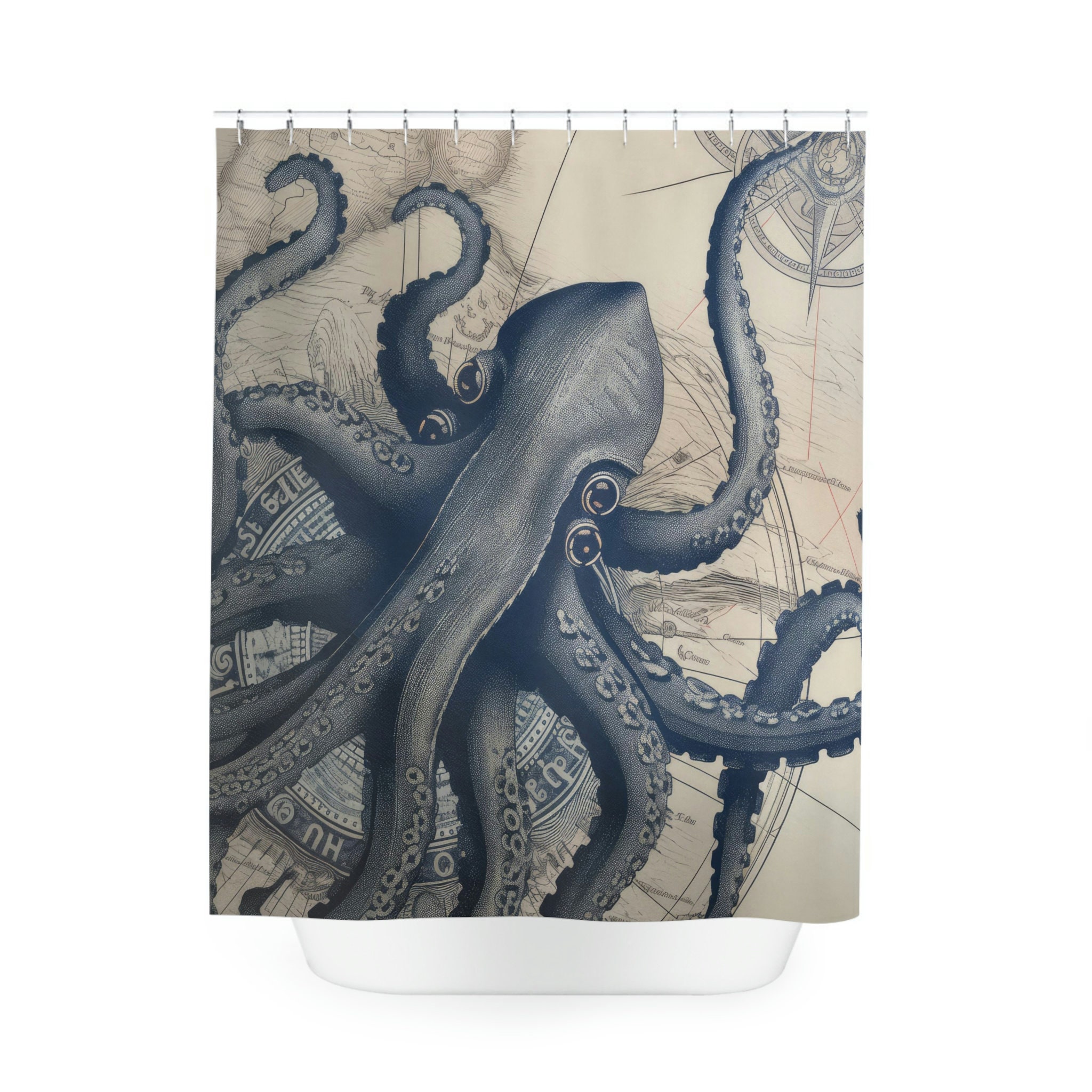 Majestic Octopus Sea Monster Shower Curtain, Nautical Bathroom Decor