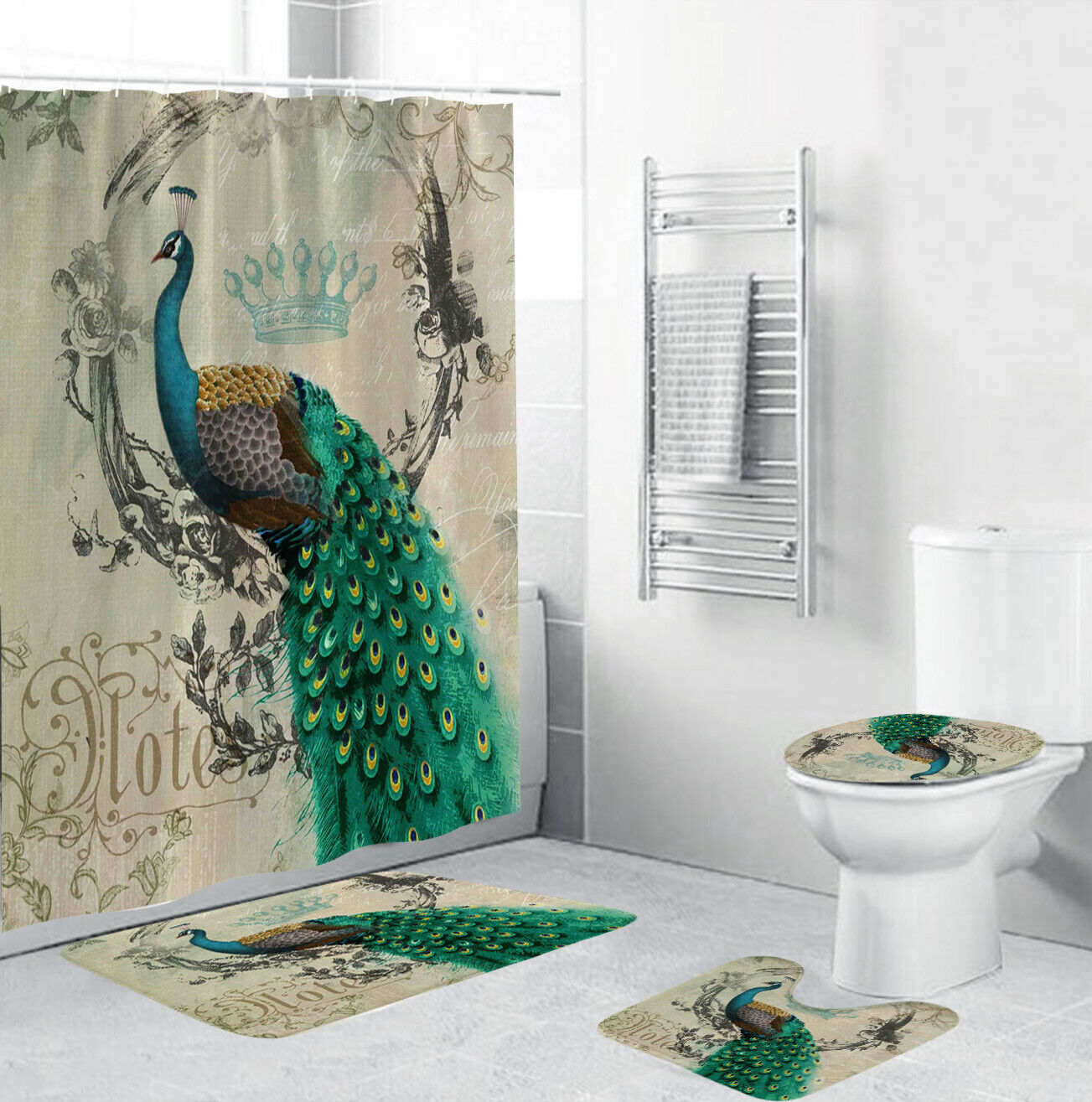 Majestic Peacock Feather Shower Curtain - Exotic Bathroom Decor