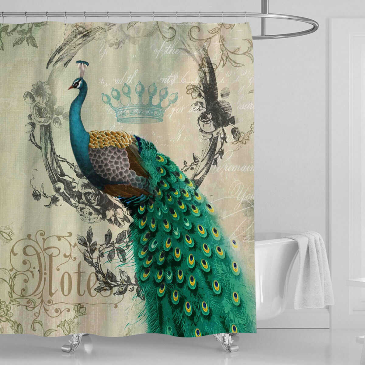 Majestic Peacock Feather Shower Curtain - Exotic Bathroom Decor