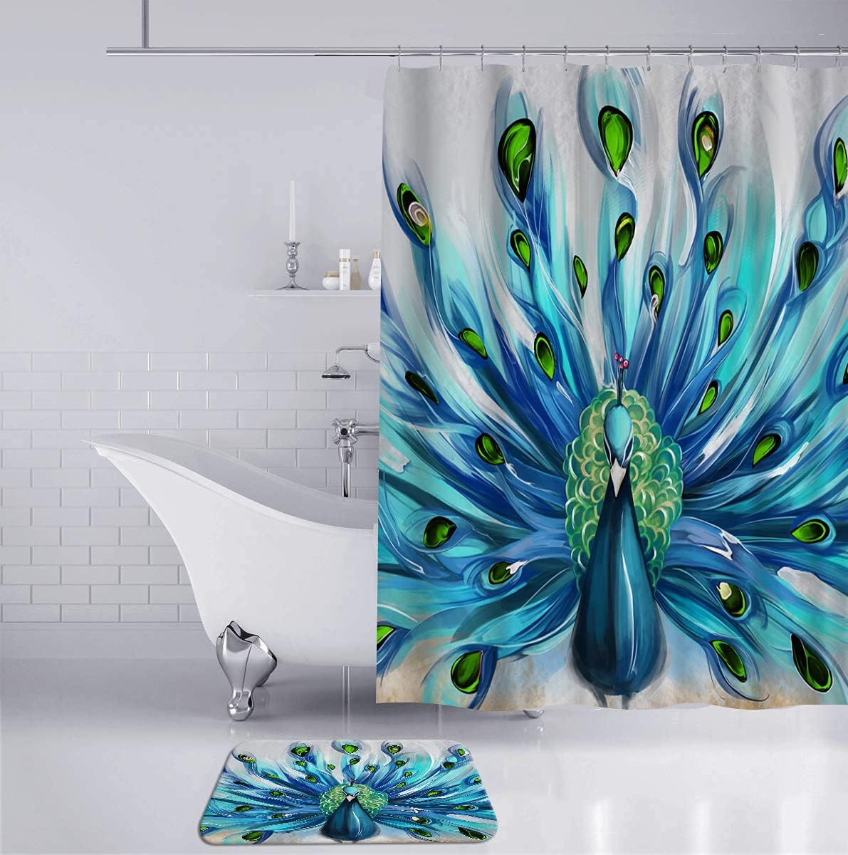 Majestic Peacock Shower Curtain For A Glamorous Bathroom Decor, Ornate Bathroom Accessories - Image 2