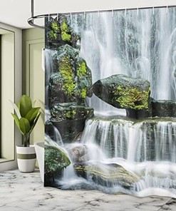 Majestic River Waterfall Shower Curtain - Mould and Mildew Resistant Bathroom Decor
