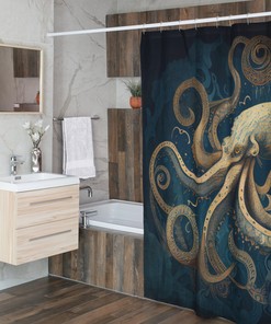 Majestic Squid Tentacles Sea Monster Shower Curtain, Nautical Bathroom Decor