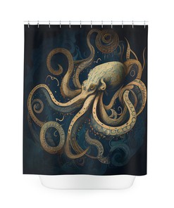 Majestic Squid Tentacles Sea Monster Shower Curtain, Nautical Bathroom Decor