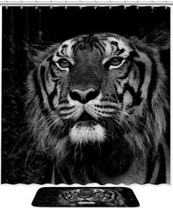 Majestic Tiger Head Waterproof Shower Curtain for Striking Bathroom Decor