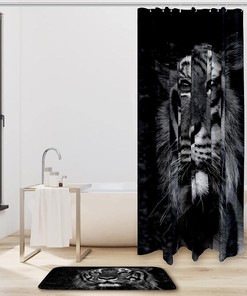 Majestic Tiger Head Waterproof Shower Curtain for Striking Bathroom Decor