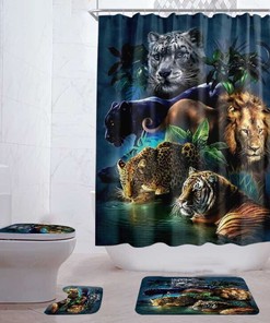 Majestic Tiger Lion Leopard Beast Shower Curtain for Wildlife Bathroom Decor