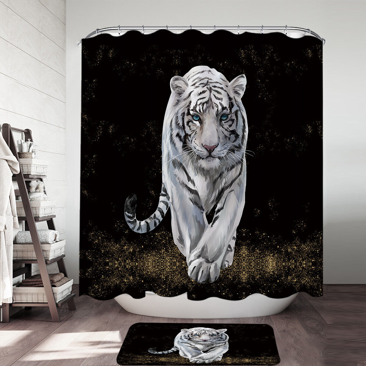 Majestic Tiger Shower Curtain For Wild Animal Bathroom Decor
