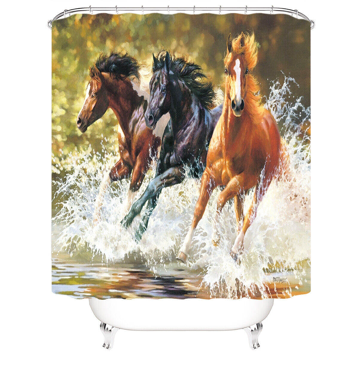 Majestic War Horse Shower Curtain, Bathroom Decor with Black Beauty Design