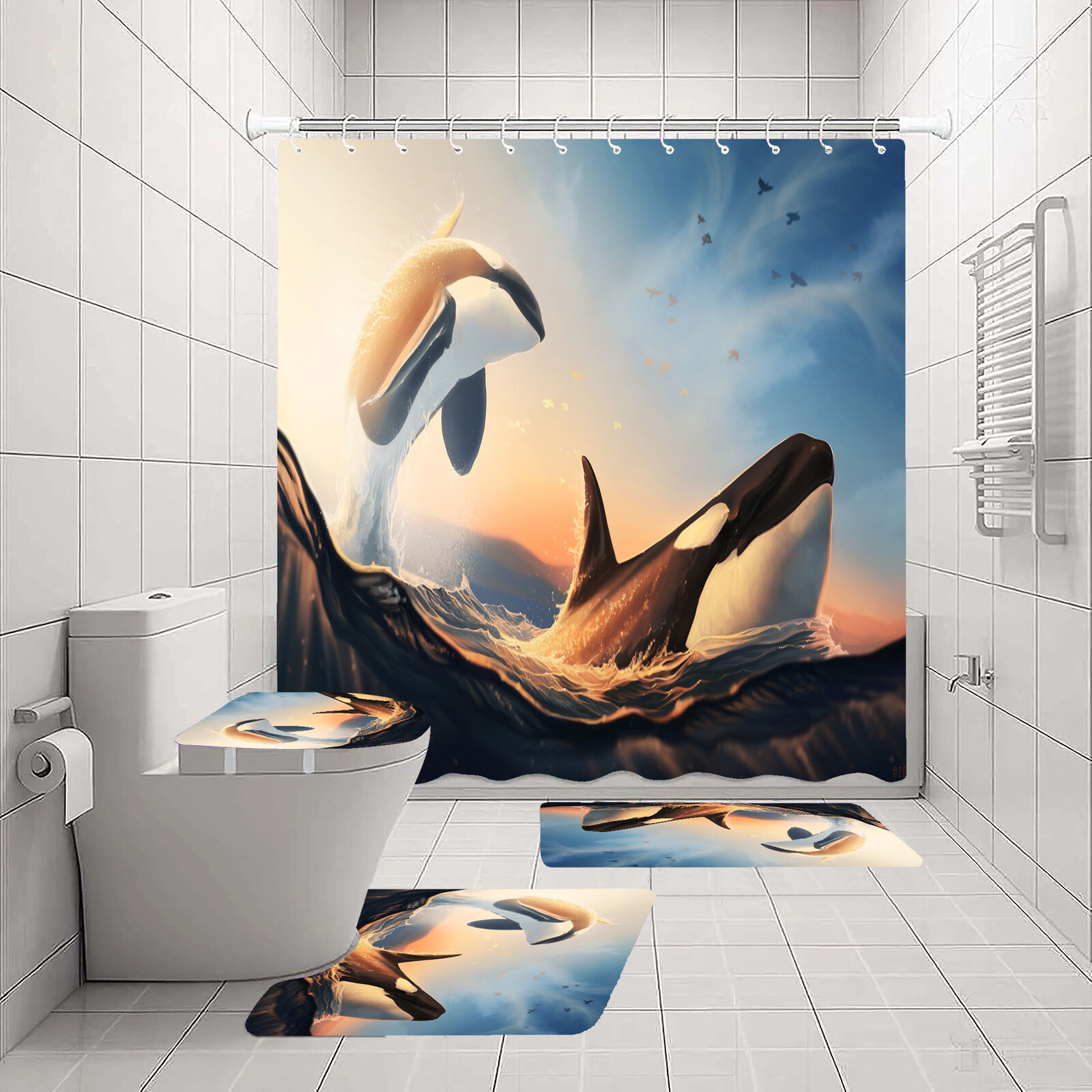 Majestic Whale Shower Curtain For A Marine Bathroom Decor, Nautical Bathroom Accessories
