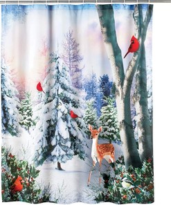 Majestic Winter Woodlands, Cardinals And Deer Shower Curtain By Collections Etc For Nature Lovers