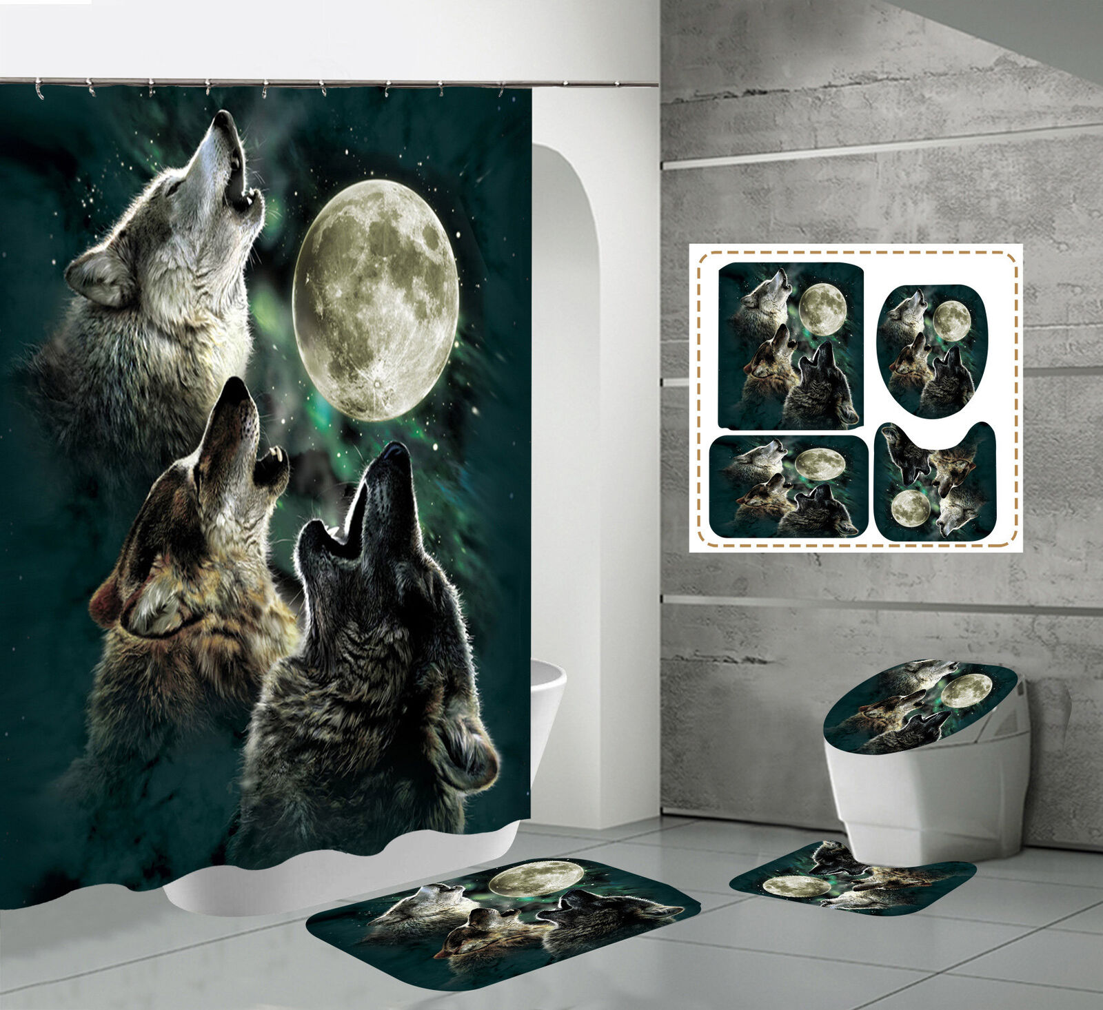 Majestic Wolf Family Bathroom Curtain