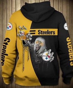 Make A Bold Statement With Pittsburgh Steelers Sudden Death Skulls 3D Zip Hoodie 