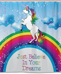 Make A Rainbow Splash With Alaza Unicorn And Rainbow Waterproof Shower Curtain.